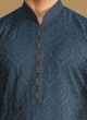 Blue Thread Embroidered Readymade Silk Kurta Pajama